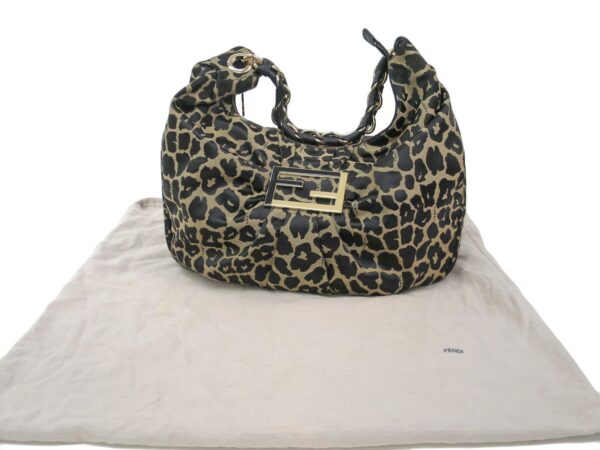 138488 170 13 Fendi Mia Shoulder Bag Leather Leopard Beige Black