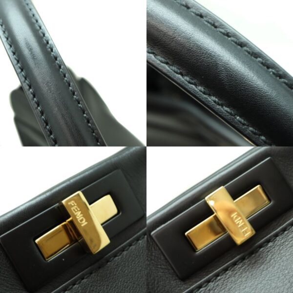 1611 9 Fendi Peekaboo 2WAY Handbag Leather Black