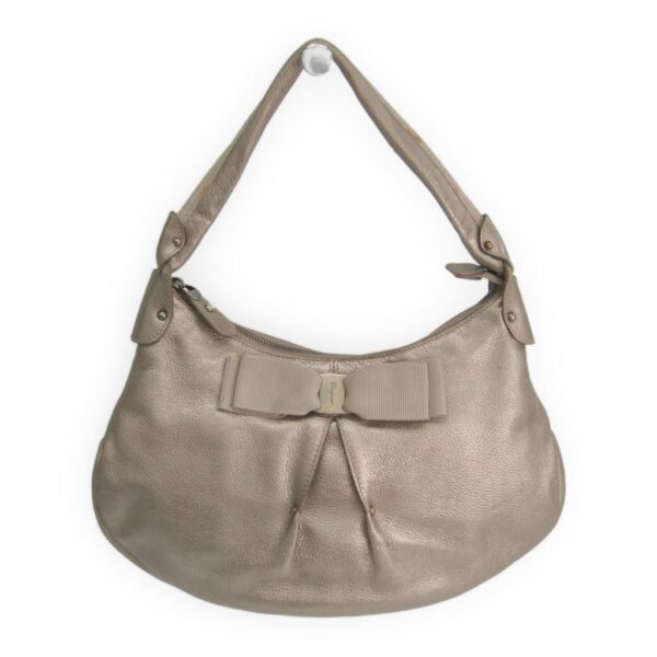 165700 170 1 Salvatore Ferragamo Vara Shoulder Bag Leather Metallic Beige