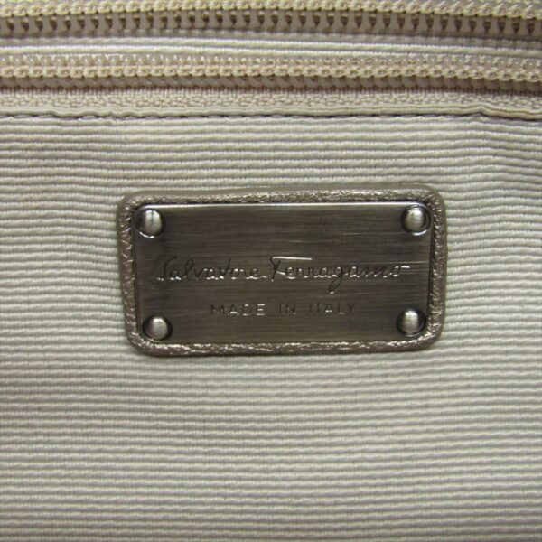 165700 170 8 Salvatore Ferragamo Vara Shoulder Bag Leather Metallic Beige