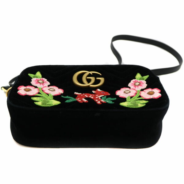 1667 5 Gucci Chain Shoulder Bag Velour Black Deer Flower