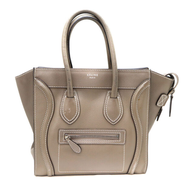 1992 1 Celine Luggage Micro Shopper Leather Handbag Greige