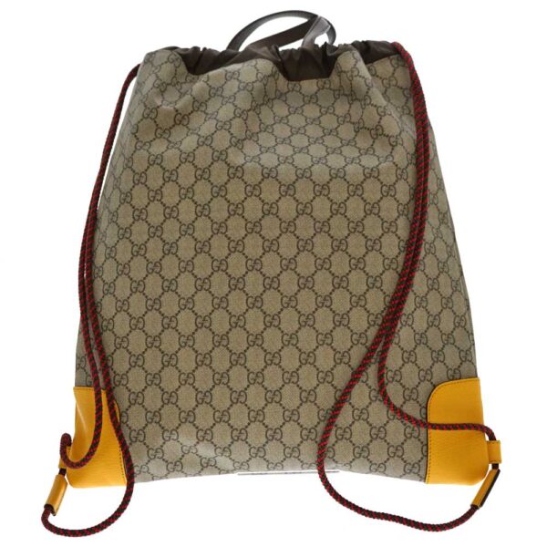 20 7501 2 Gucci Drawstring Backpack GG Pattern Canvas Leather Yellow