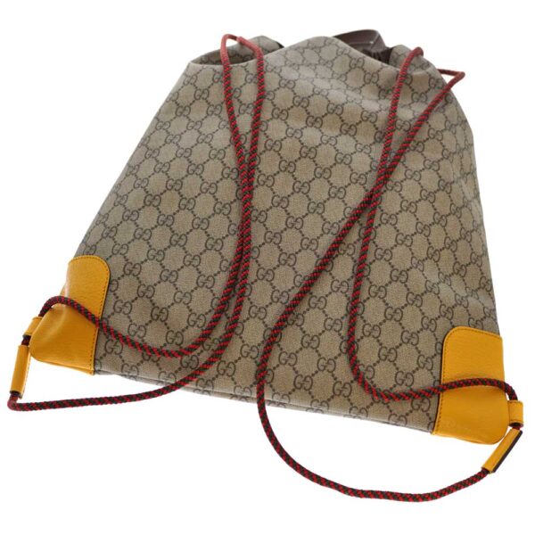 20 7501 6 Gucci Drawstring Backpack GG Pattern Canvas Leather Yellow