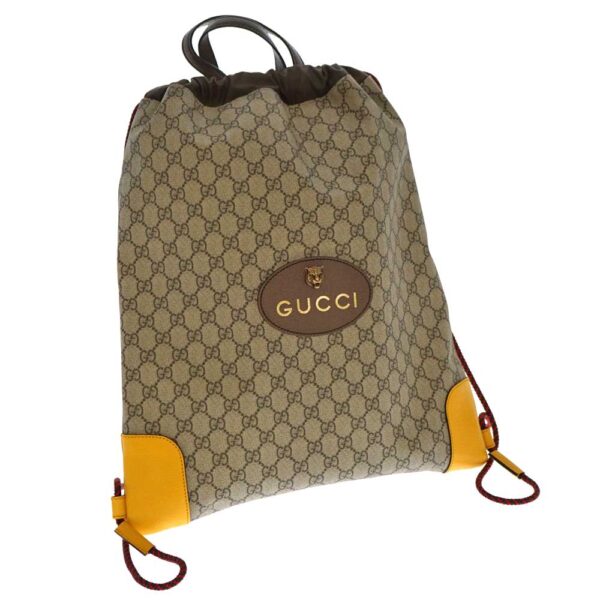 20 7501 Gucci Drawstring Backpack GG Pattern Canvas Leather Yellow