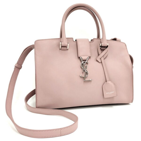 2000015258200027 1 Yves Saint Laurent Baby Cabas Leather 2way Shoulder Bag Pink Beige