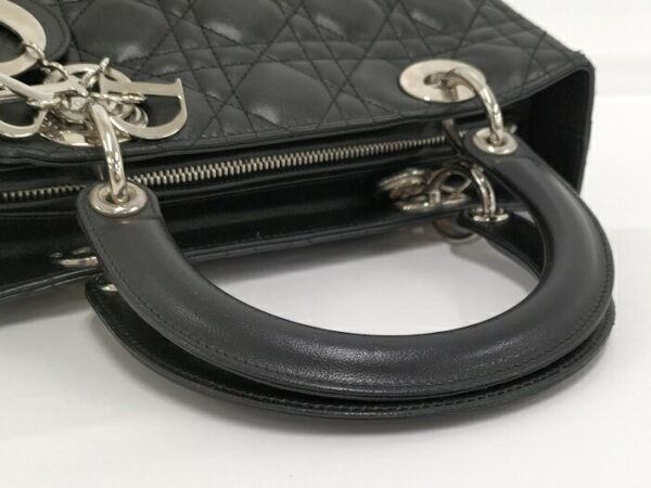 2000076259100018 6 Christian Dior Lady Dior Cannage Handbag Leather Black Silver