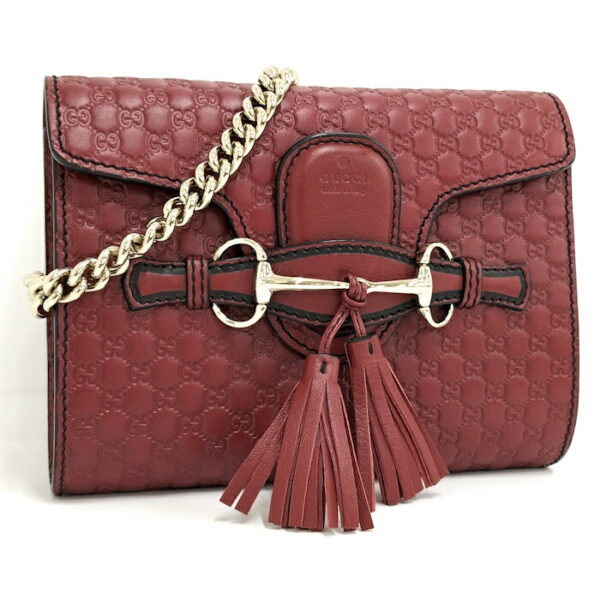 2000087252000517 1 Gucci Emily Chain Shoulder Bag Horsebit Leather Red