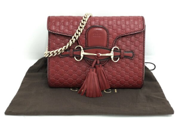 2000087252000517 10 Gucci Emily Chain Shoulder Bag Horsebit Leather Red