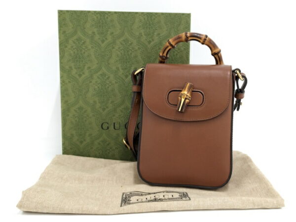 2000087257800561 10 Gucci 3WAY Mini Shoulder Bag Bamboo Leather Brown