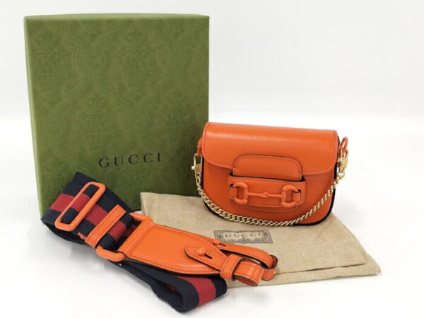 2000087257800584 8 Gucci Horsebit 1955 2WAY Shoulder Bag Leather Orange