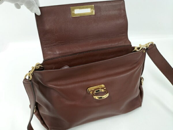 2000195259200026 7 Salvatore Ferragamo Gancini 2way Leather Shoulder Bag Bordeaux