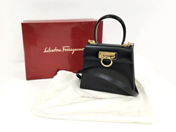 2000196252400003 10 Salvatore Ferragamo Gancini Leather 2way Shoulder Bag Black