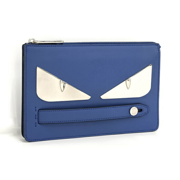 2000208259700027 1 Fendi Monster Bugs Eye Leather Clutch Bag Blue