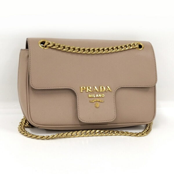 2000231251600155 1 Prada Chain Shoulder Bag Saffiano Leather Beige