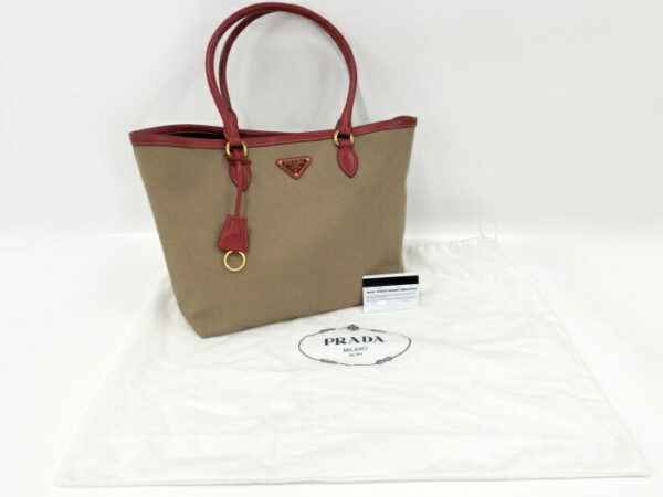 2000232252400015 10 Prada Tote Bag Logo Beige Red