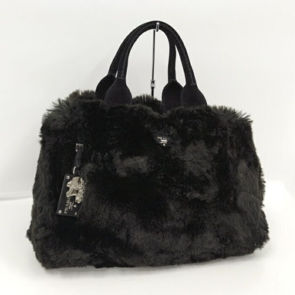 2000232258200181 1 Prada Handbag Canapa Logo Faux Fur Black