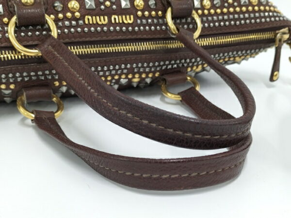 2000255258800011 4 Miu Miu 2WAY Shoulder Bag Studded Leather Brown