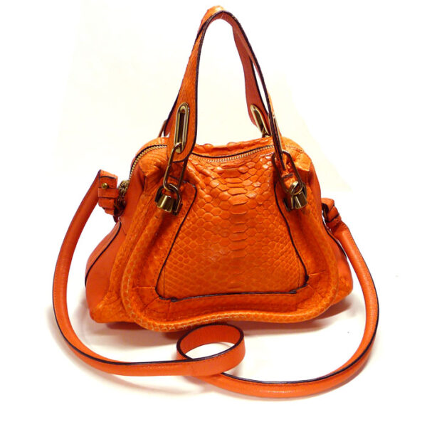 2001225252500006 1 Chloe Parati Small 2WAY Shoulder Bag Python Leather Orange