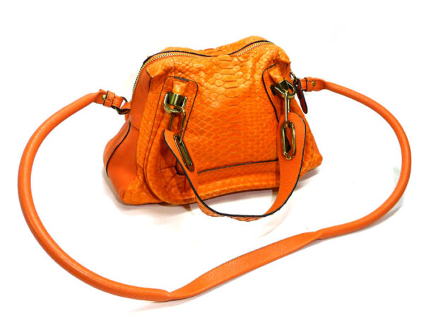 2001225252500006 2 Chloe Parati Small 2WAY Shoulder Bag Python Leather Orange