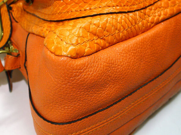 2001225252500006 4 Chloe Parati Small 2WAY Shoulder Bag Python Leather Orange