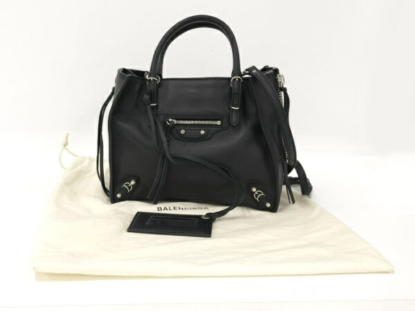 2010199258200045 10 Balenciaga Paper Mini 2way Leather Handbag Black