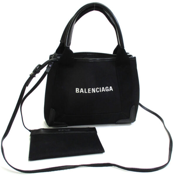 2010200257200006 1 Balenciaga Navy Cabas XS Leather 2way Shoulder Bag Black