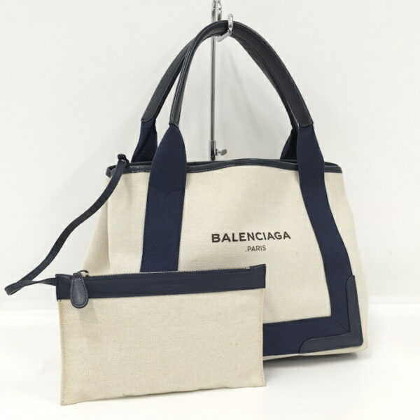 2010200257700023 1 Balenciaga Cabas 2way Canvas Shoulder Bag White Navy