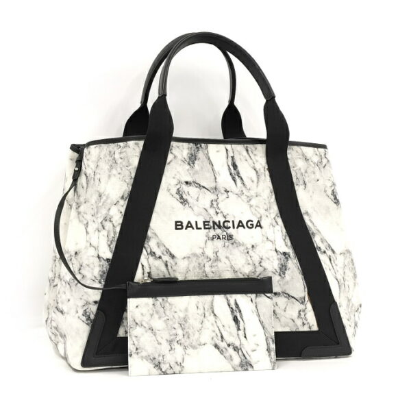 2010200258200069 1 Balenciaga Blue Cabas M Canvas Tote Bag with Pouch White Gray