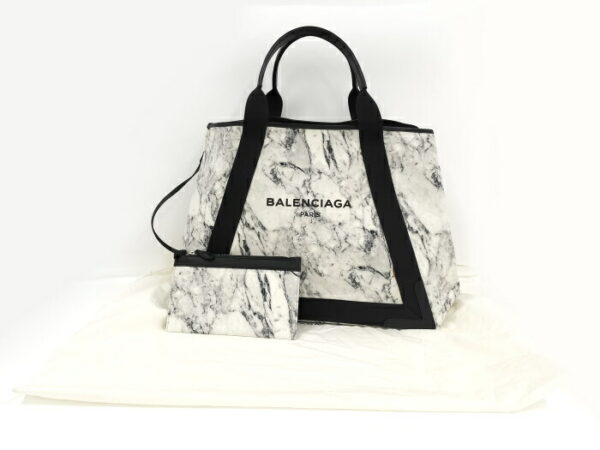 2010200258200069 10 Balenciaga Blue Cabas M Canvas Tote Bag with Pouch White Gray