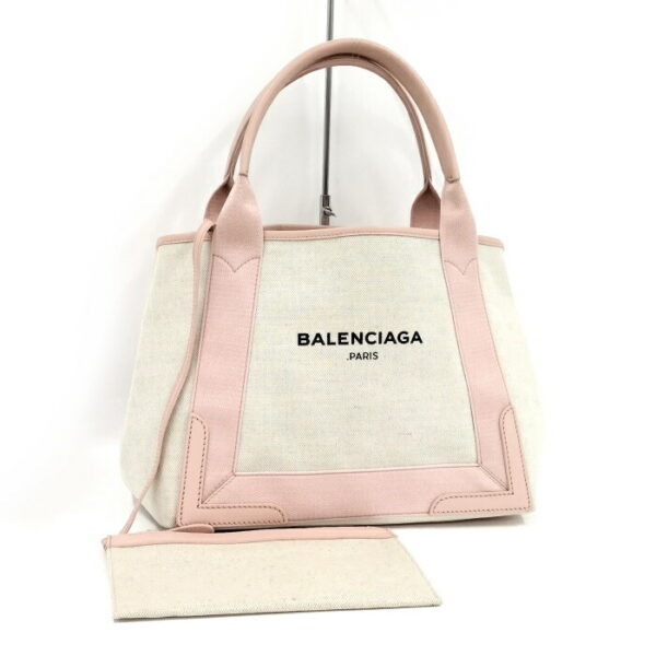 2010200258200084 1 Balenciaga Blue Cabas S Canvas Handbag Beige Pink