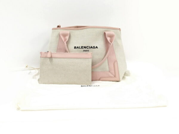 2010200258200084 10 Balenciaga Blue Cabas S Canvas Handbag Beige Pink