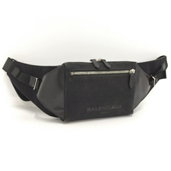 2010203258800004 1 Balenciaga Leather Canvas Waist Pouch Black