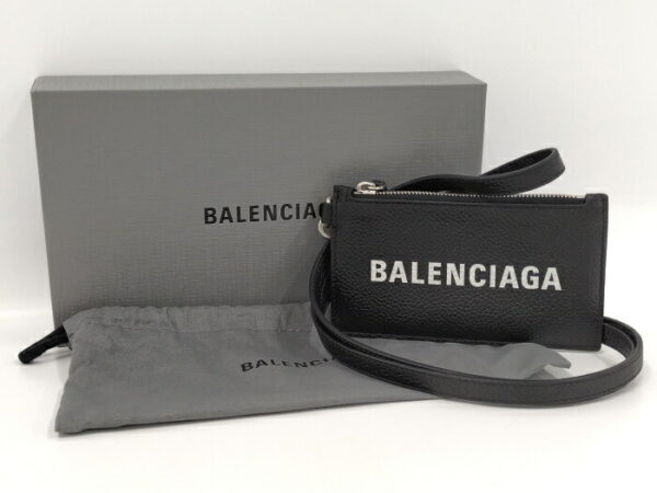 2010204257700001 10 Balenciaga Leather Coin Case Card Case Black