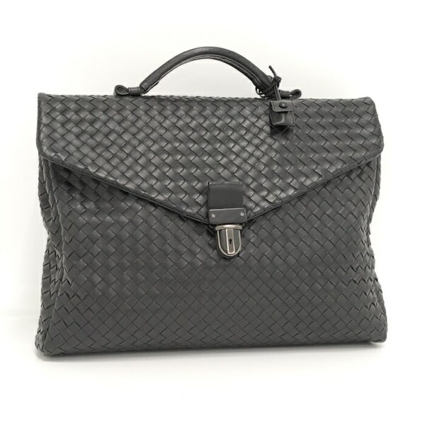 2010298257200004 1 Bottega Veneta Business Bag Intrecciato Leather Black