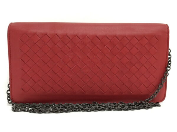 2010309251300044 2 Bottega Veneta Chain Wallet Leather Red