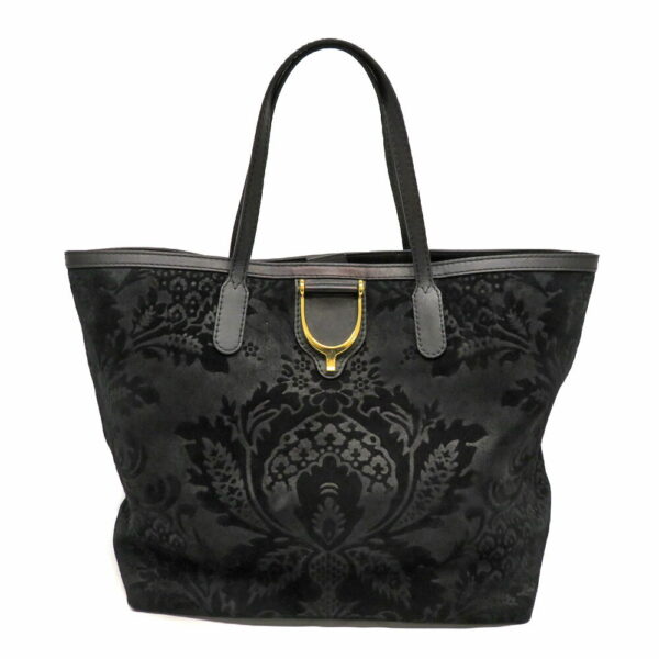 2072 Gucci Tote Bag Leather Suede Black Flower Motif