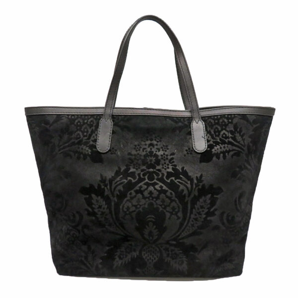 2074 Gucci Tote Bag Leather Suede Black Flower Motif