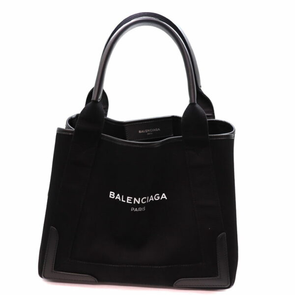 21 1408 1 Balenciaga Blue Cabas Canvas Leather Handbag Black