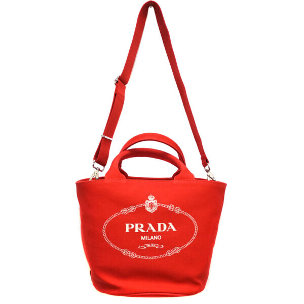 21 349 15 Prada Kanapa Tote Bag 2WAY Shoulder Strap Canvas Red Bucket Type