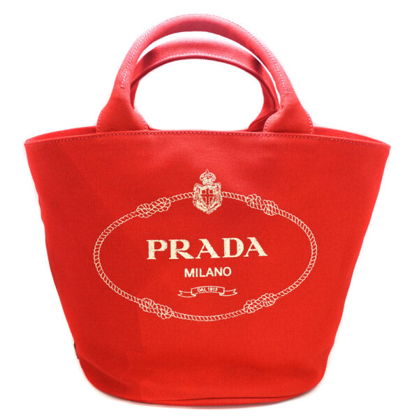 21 349 2 Prada Kanapa Tote Bag 2WAY Shoulder Strap Canvas Red Bucket Type