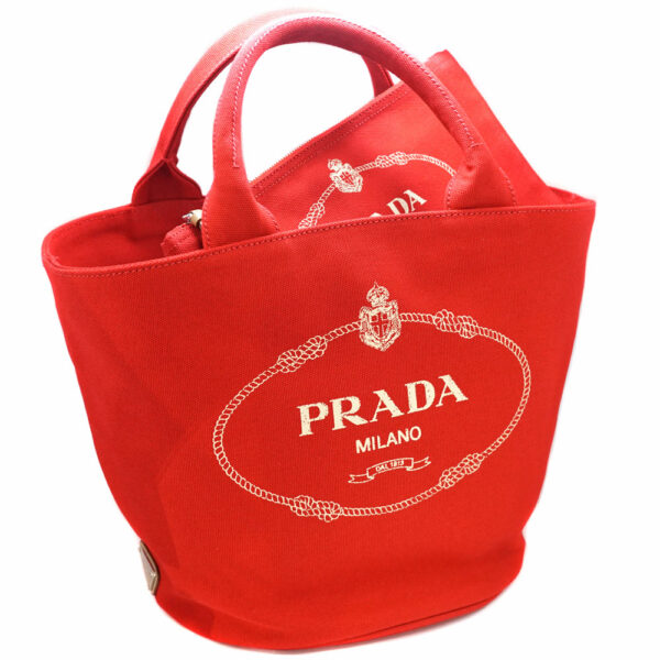 21 349 Prada Kanapa Tote Bag 2WAY Shoulder Strap Canvas Red Bucket Type