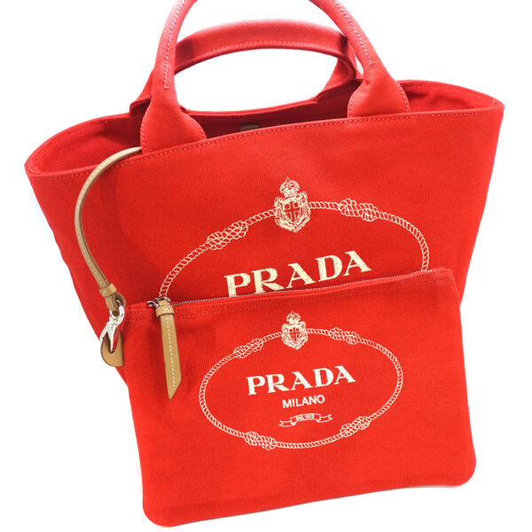 21 349 9 Prada Kanapa Tote Bag 2WAY Shoulder Strap Canvas Red Bucket Type