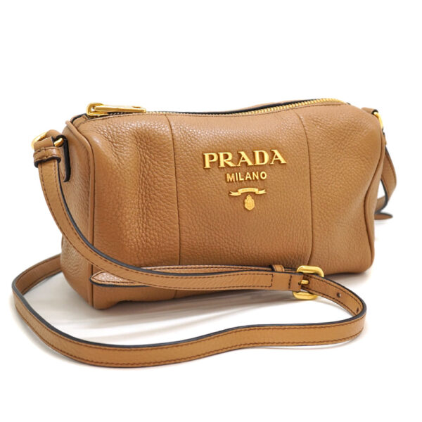 21 6988 Prada Shoulder Bag Crossbody Pochette Caramel Camel Brown Leather