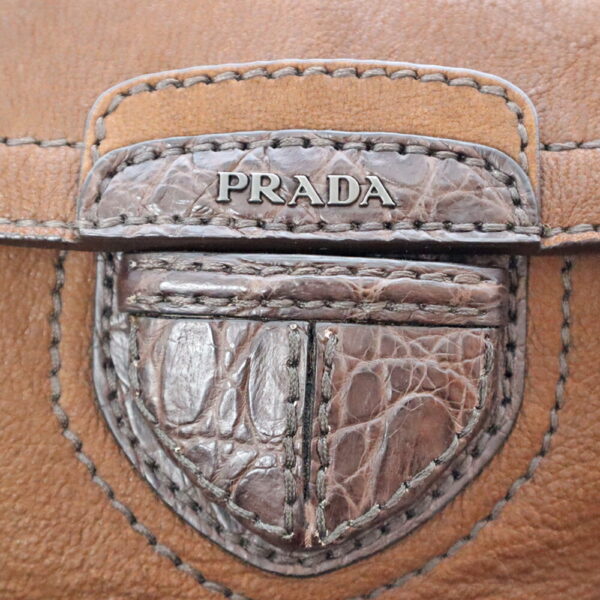 21 7096 14 Prada Chain Shoulder Bag Leather Brown