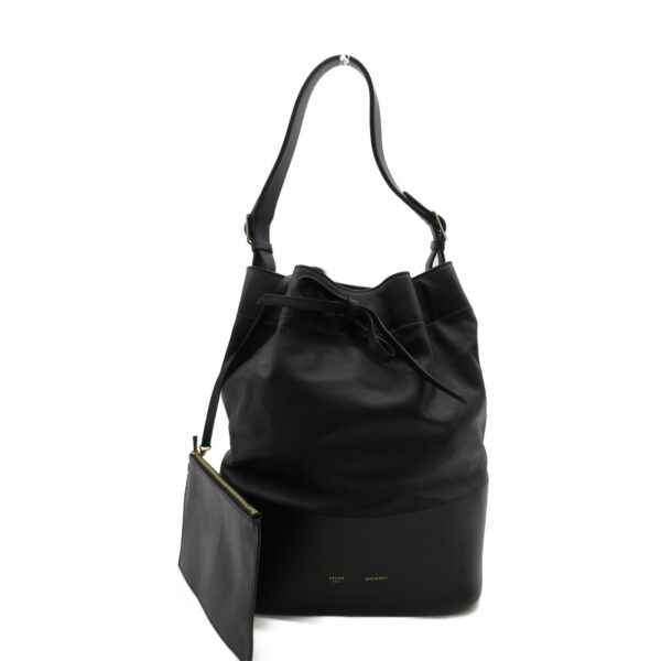 2101217499637 1 Celine Leather Bucket Bag Medium Tote Bag Black