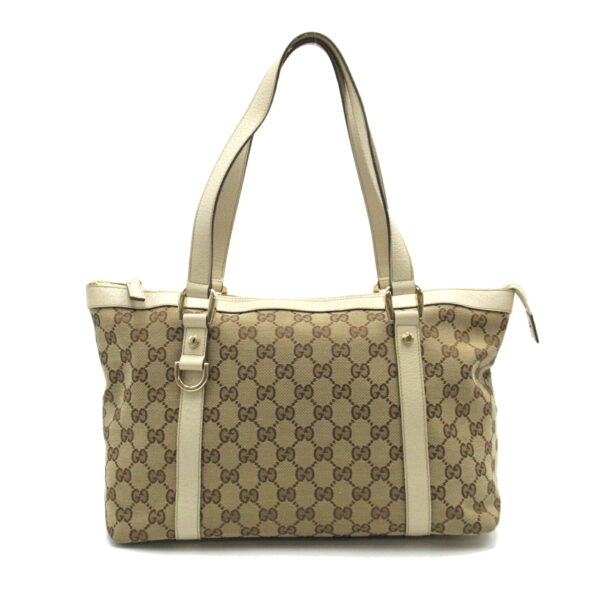 2101217500227 1 Gucci Ivy Line Tote Bag GG Brown White