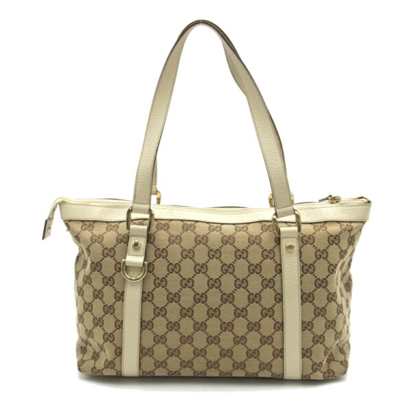 2101217500227 2 Gucci Ivy Line Tote Bag GG Brown White