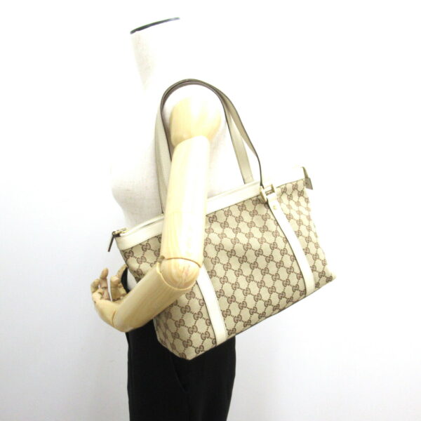 2101217500227 5 Gucci Ivy Line Tote Bag GG Brown White