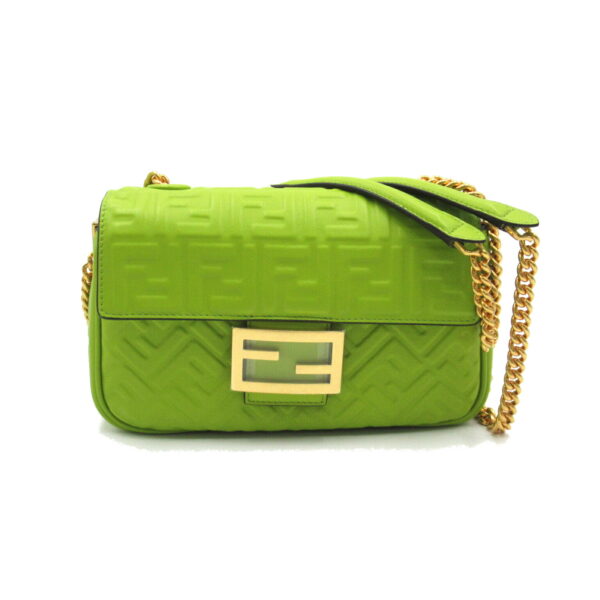 2101217627313 1 Fendi Baguette Chain Midi 2Way Shoulder Bag Leather Green